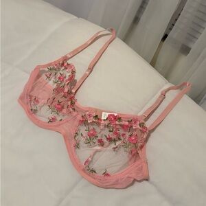 Floral Embroidered Pink Bra